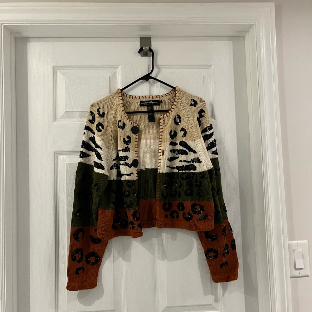 Vintage Leopard Print Colorblock Cardigan Sweater